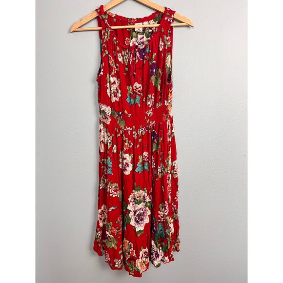 Bila Womens M Dress Floral Smocked Peasant Bohemian Sundress Festival Boho Flowy - Picture 2 of 9